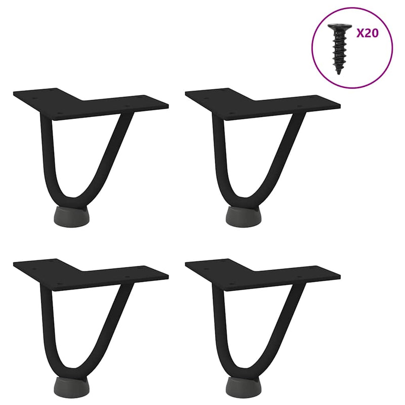 Picioare tip agrafă pentru măsuță de cafea, 4 buc., negru, 10 cm, oțel masiv