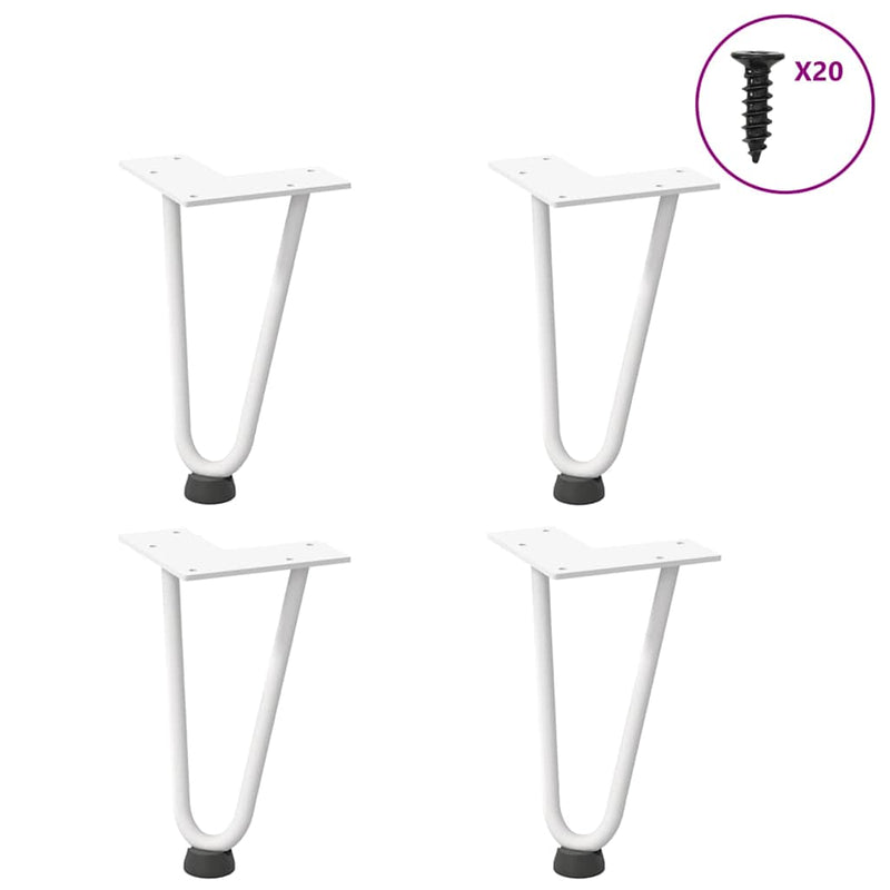 Picioare tip agrafă pentru măsuță de cafea, 4 buc., alb, 20 cm, oțel masiv