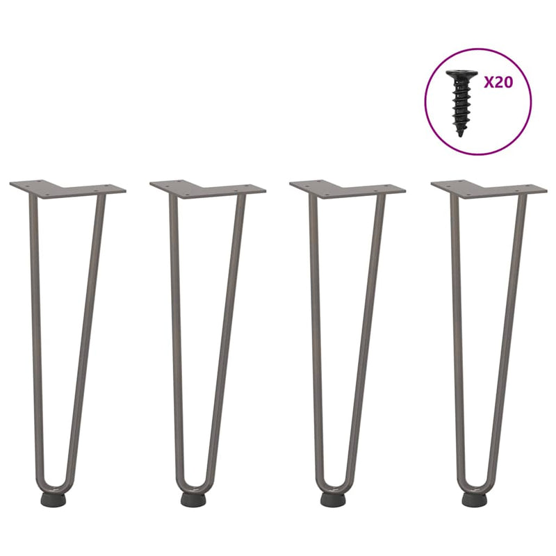 Picioare tip agrafă pentru măsuță de cafea, 4 buc., oțel natural, 42 cm, oțel masiv