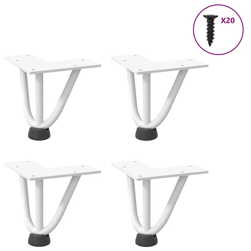 Picioare tip agrafă pentru măsuță de cafea, 4 buc., alb, 10 cm, oțel masiv