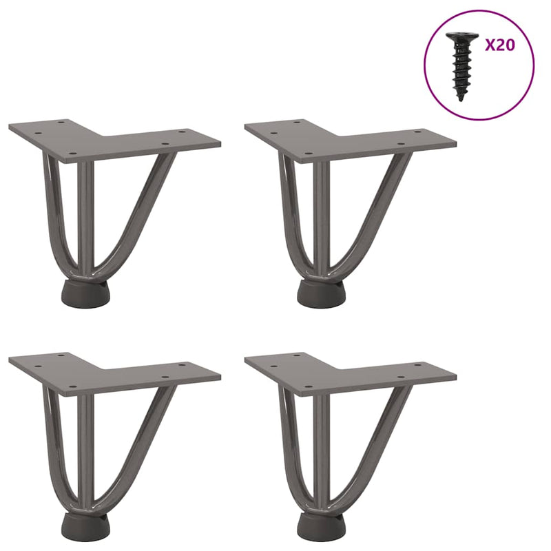Picioare tip agrafă pentru măsuță de cafea, 4 buc., oțel natural, 10 cm, oțel masiv