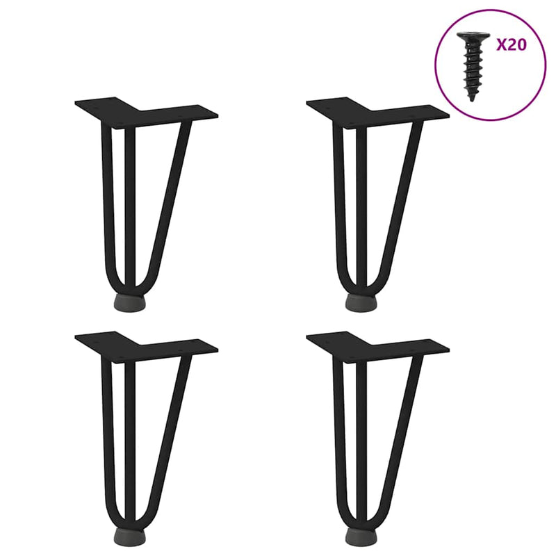 Picioare tip agrafă pentru măsuță de cafea, 4 buc., negru, 20 cm, oțel masiv