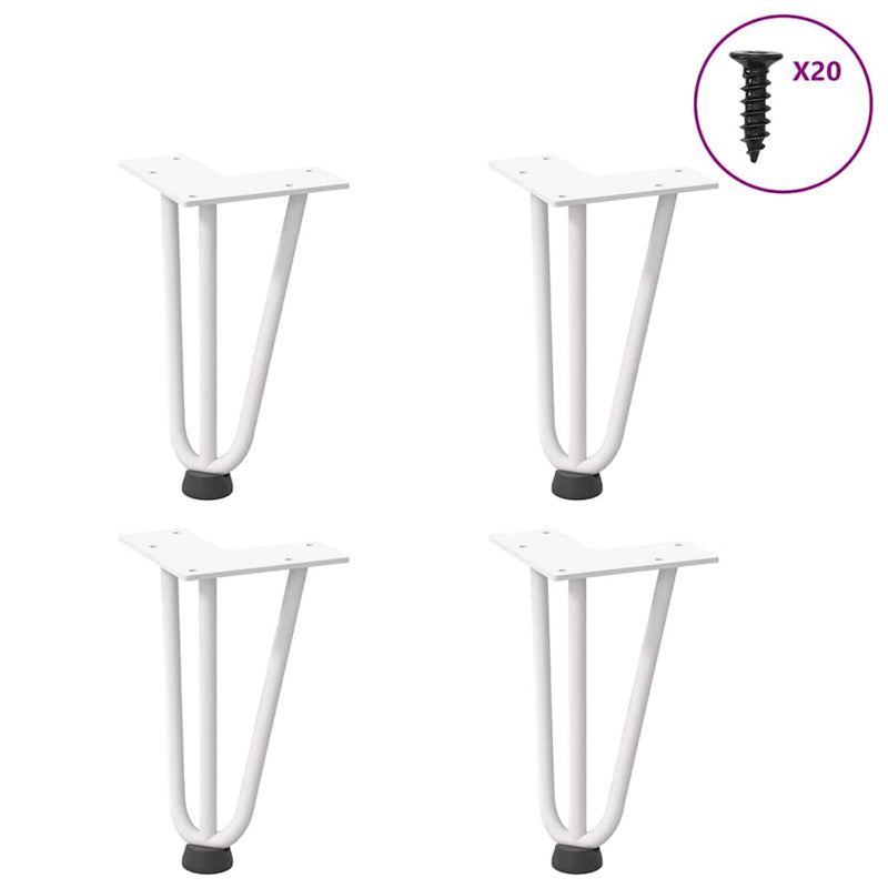 Picioare tip agrafă pentru măsuță de cafea, 4 buc., alb, 20 cm, oțel masiv