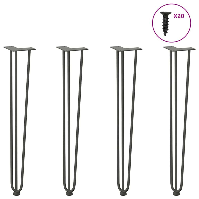 picioare tip ac de păr pentru masă consolă, antracit, 72 cm, oțel masiv, 4 buc.