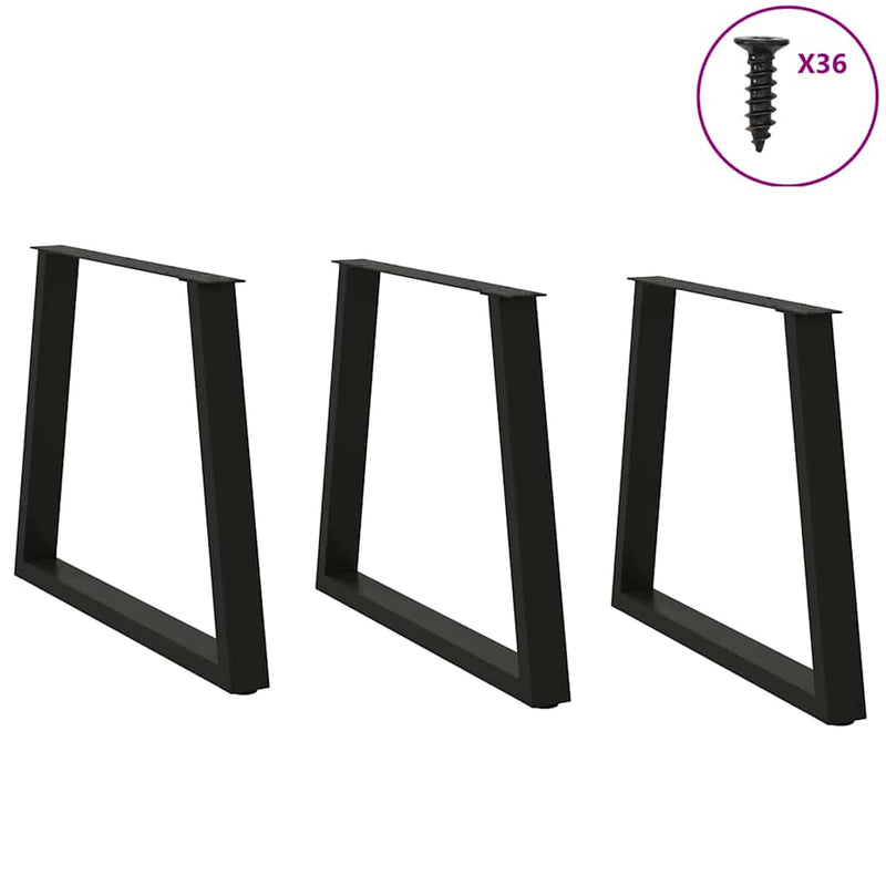 Picioare de masă în formă de V, 3 buc., negru, 70x (72-73,3) cm, oțel