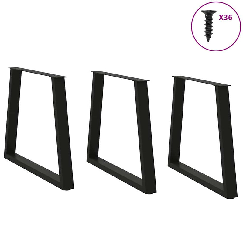 Picioare de masă în formă de V, 3 buc., negru, 80x(72-73,3) cm, oțel