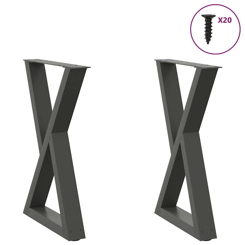 Picioare masă de sufragerie, 2 buc., antracit, 60x(72-73,3) cm, oțel