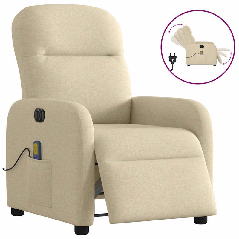 Fotoliu electric de masaj rabatabil, crem, textil