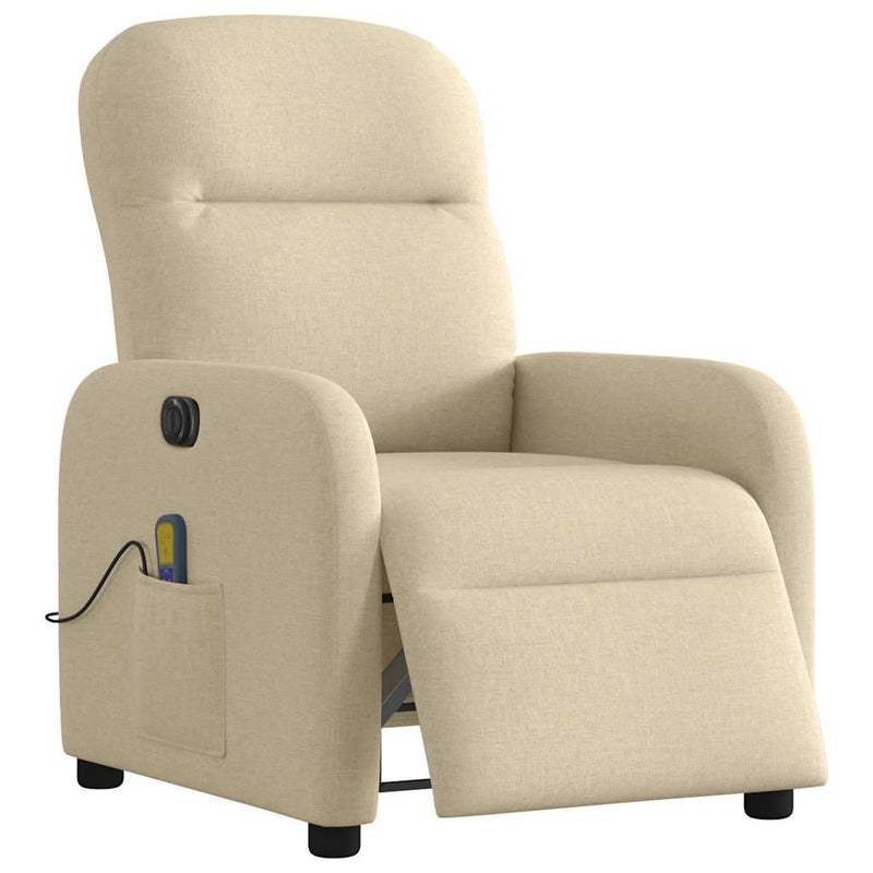 Fotoliu electric de masaj rabatabil, crem, textil