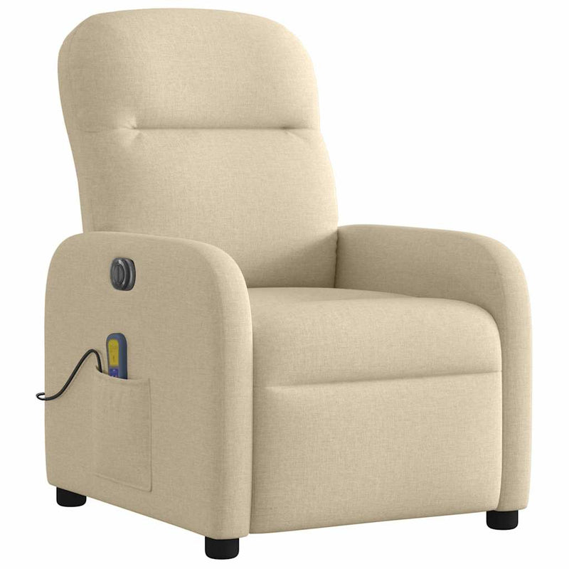 Fotoliu electric de masaj rabatabil, crem, textil