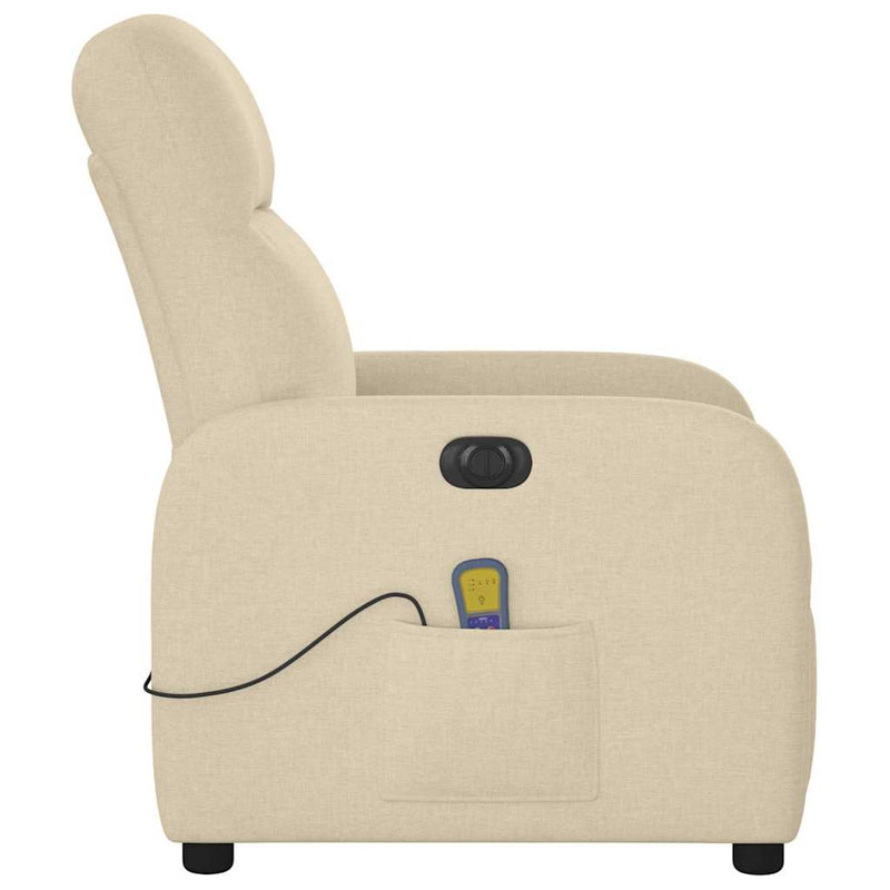 Fotoliu electric de masaj rabatabil, crem, textil