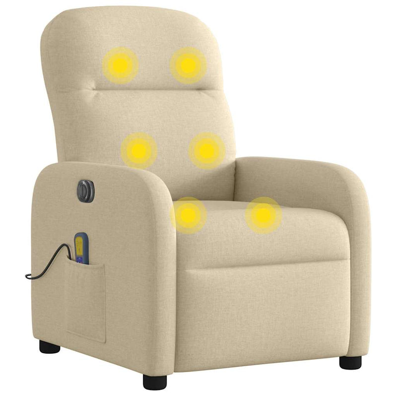 Fotoliu electric de masaj rabatabil, crem, textil