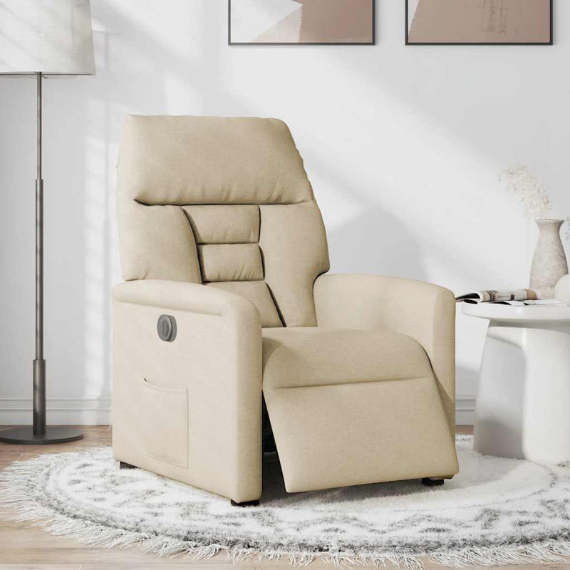 Fotoliu rabatabil electric, crem, material textil