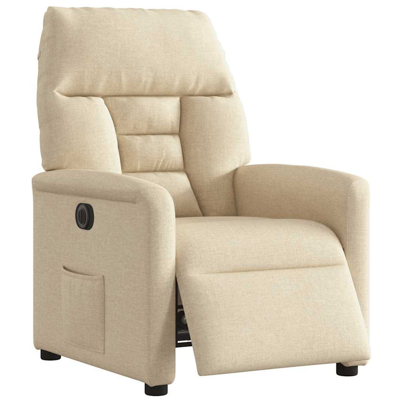 Fotoliu rabatabil electric, crem, material textil