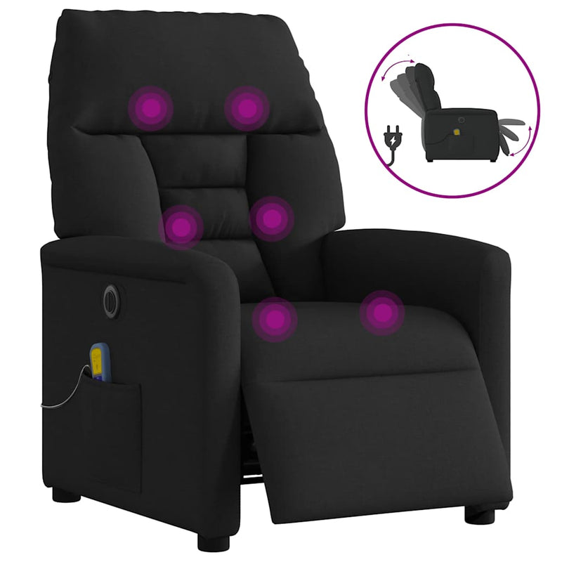 Fotoliu electric de masaj rabatabil, negru, textil