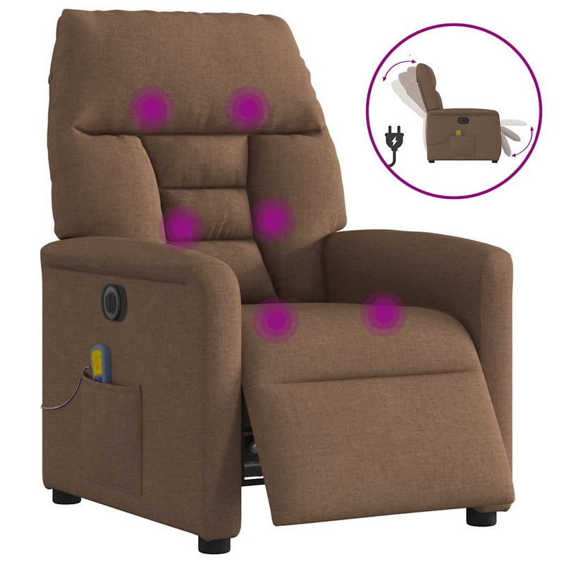 Fotoliu electric de masaj rabatabil, maro, textil