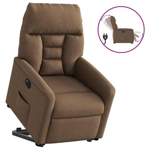 Fotoliu electric rabatabil cu ridicare, maro, textil