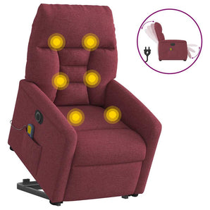 Fotoliu de masaj electric rabatabil cu ridicare roșu vin textil