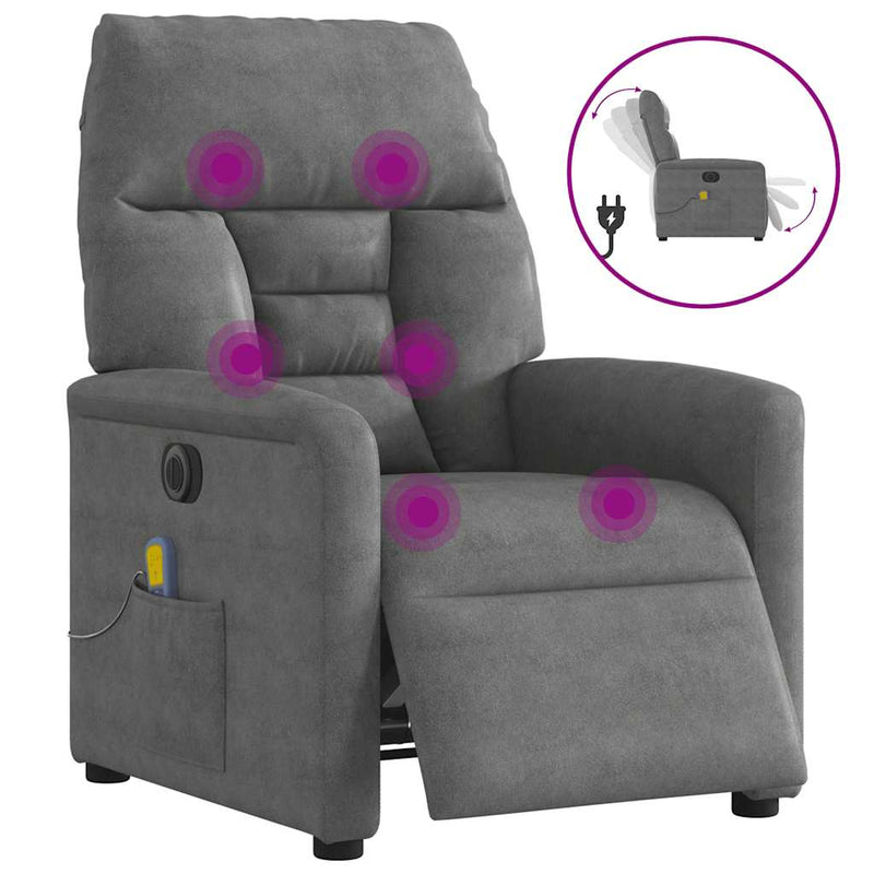 Fotoliu de masaj rabatabil electric, gri închis, microfibră