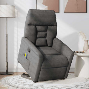 Fotoliu de masaj rabatabil cu ridicare, gri închis, microfibră