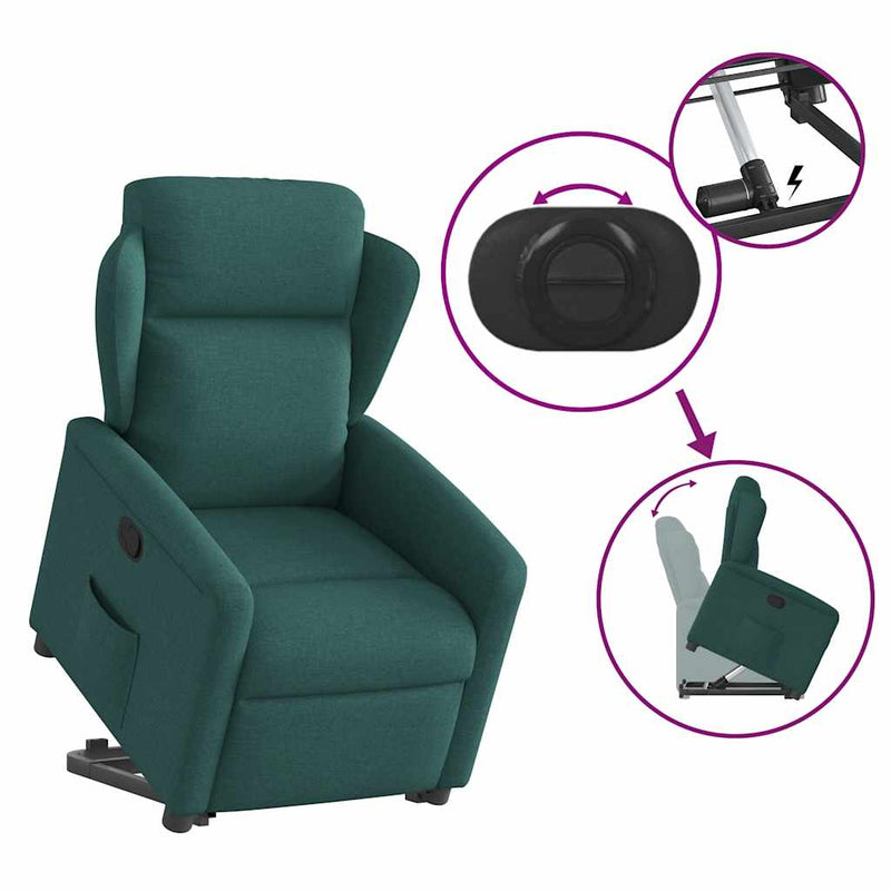 Fotoliu rabatabil ridicare pe verticală, verde închis, textil