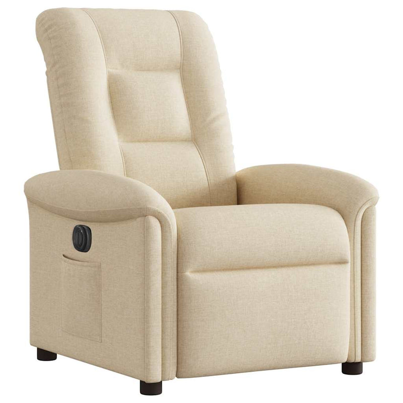 Fotoliu rabatabil electric, crem, material textil