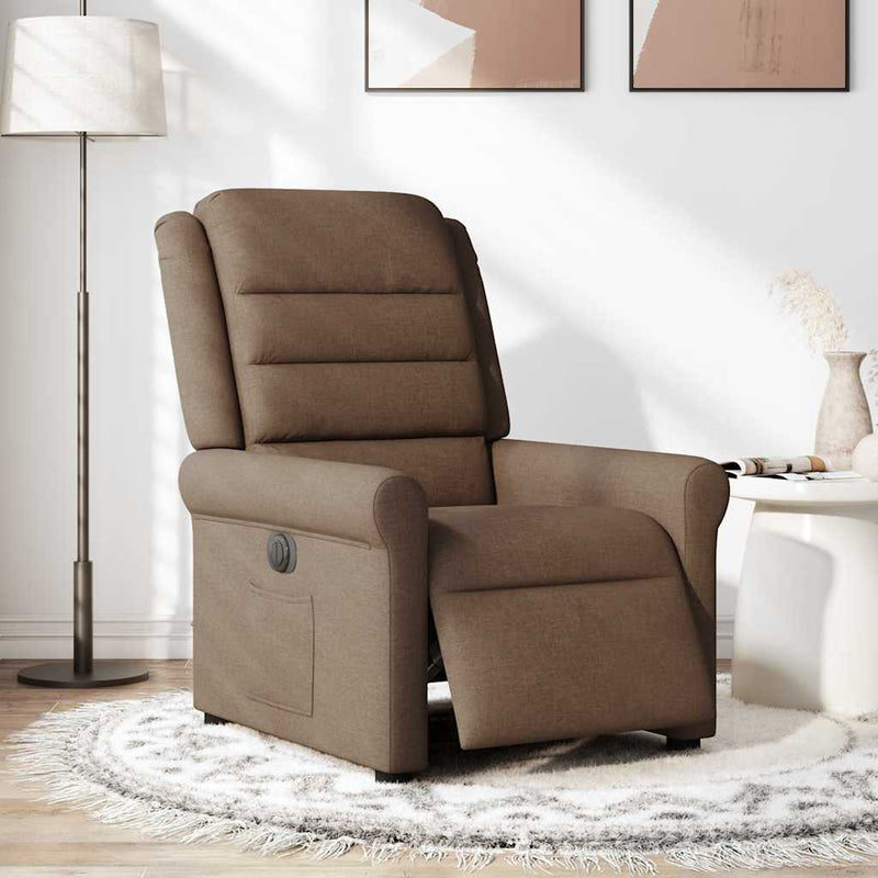 Fotoliu rabatabil electric, maro, material textil