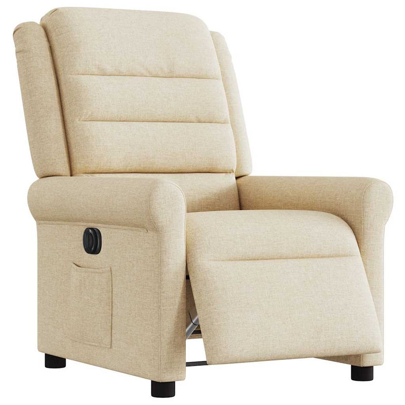Fotoliu rabatabil electric, crem, material textil