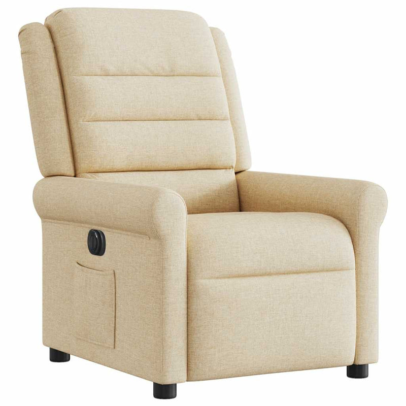 Fotoliu rabatabil electric, crem, material textil
