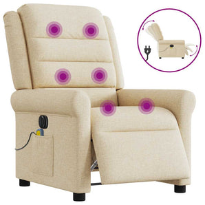 Fotoliu electric de masaj rabatabil, crem, textil
