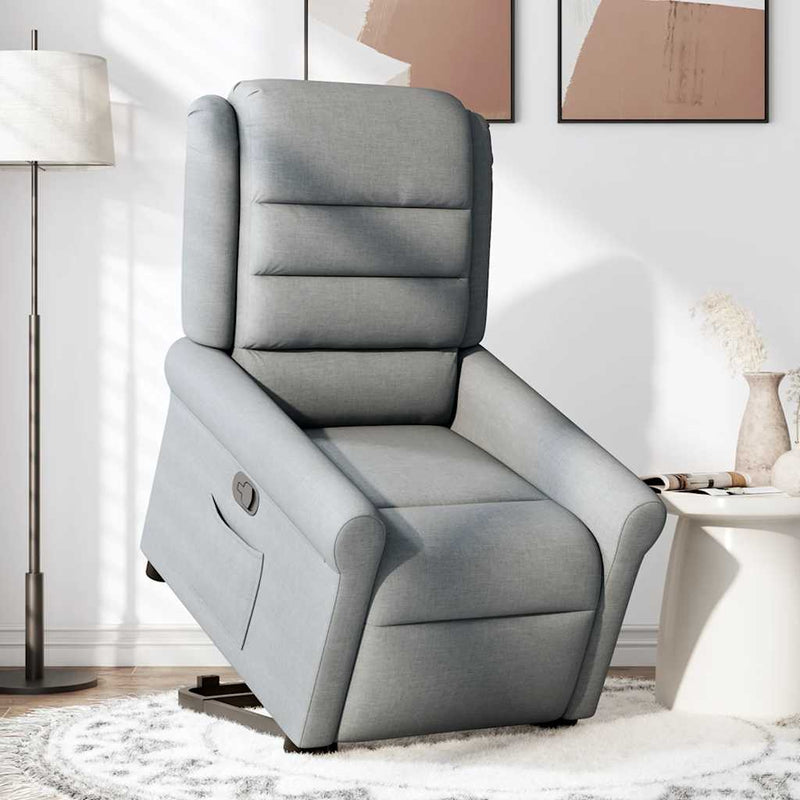 Fotoliu rabatabil cu ridicare, gri deschis, material textil
