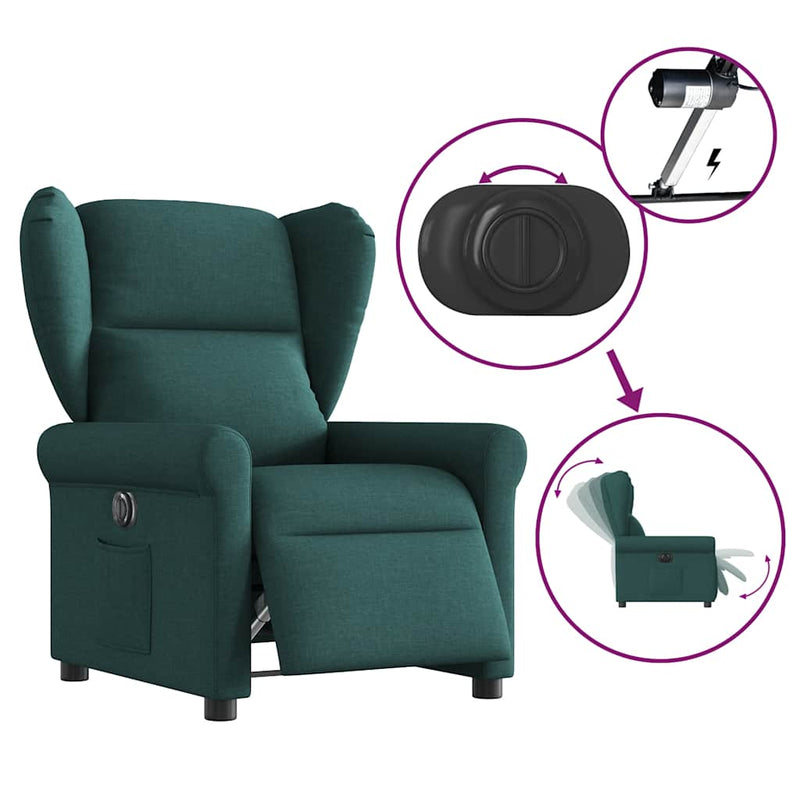 Fotoliu rabatabil electric, verde închis, material textil
