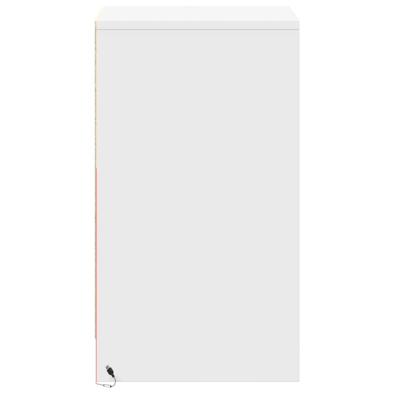 Noptieră cu lumini LED, alb, lemn prelucrat