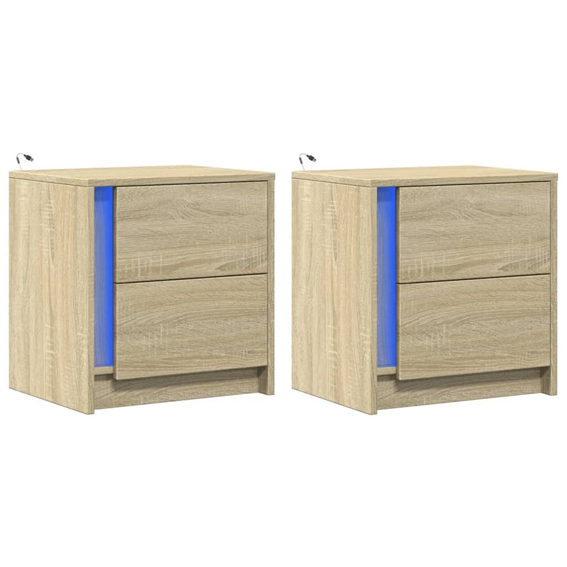 Noptiere cu lumini LED, 2 buc., stejar sonoma, lemn prelucrat