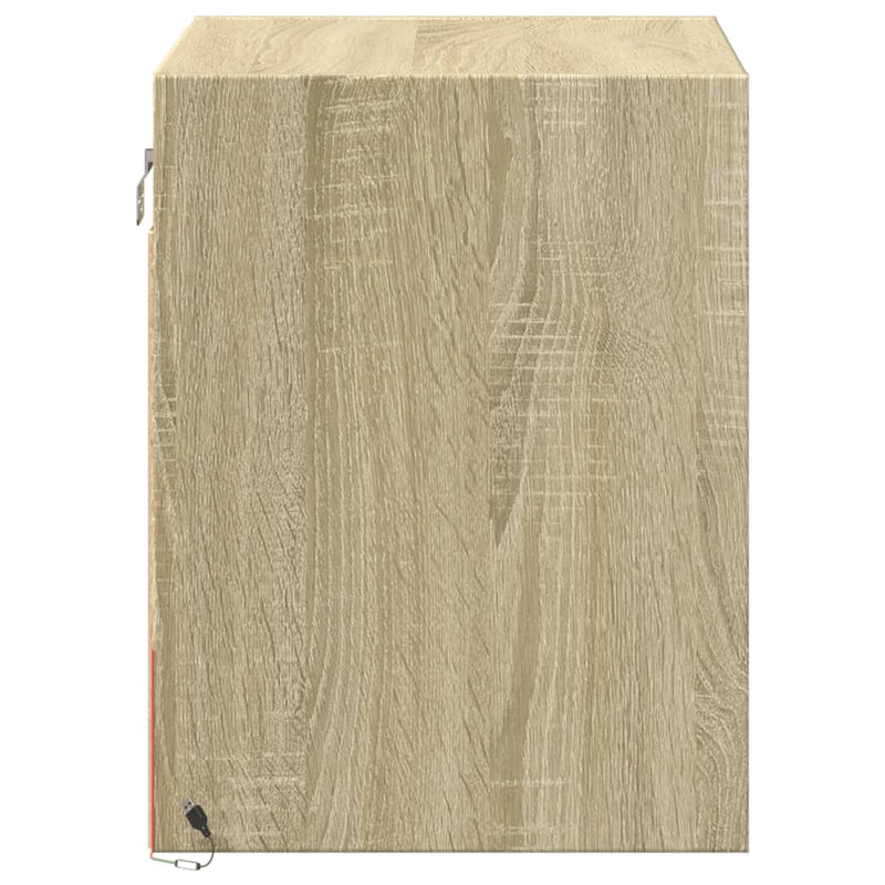 Noptiere montate pe perete cu lumini LED, 2 buc., stejar sonoma
