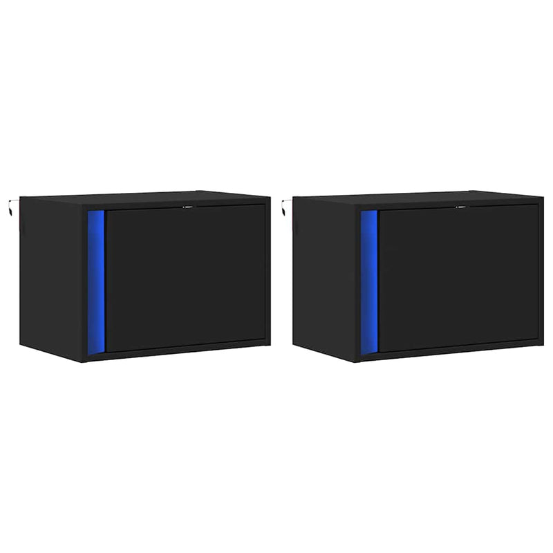 Noptiere montate pe perete cu lumini LED, 2 buc., negru