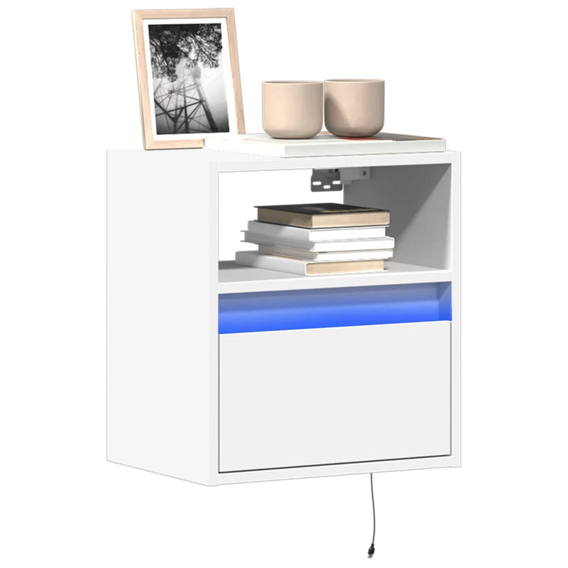 Comode TV de perete cu lumini LED, 2 buc., alb, 41x31x45 cm