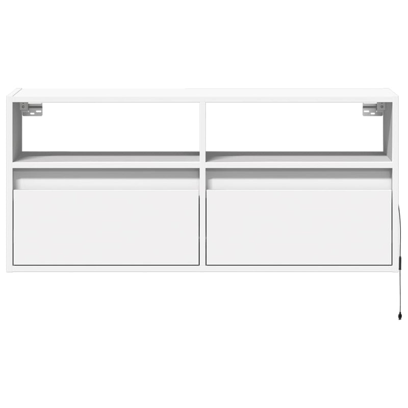 Comodă TV de perete cu lumini LED, alb, 100x31x45 cm
