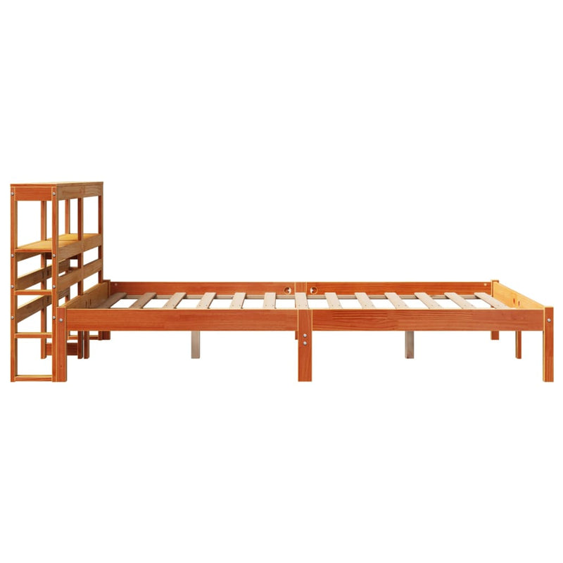 Cadru de pat cu tăblie, maro ceruit, 135x190 cm, lemn masiv pin