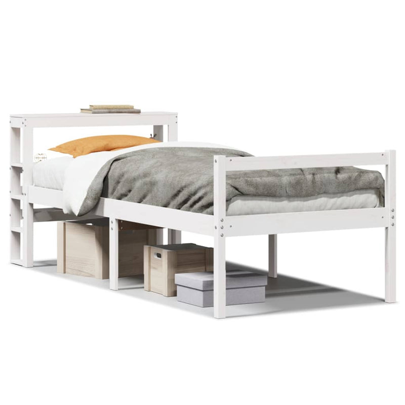 Cadru de pat senior cu tăblie, alb, 75x190 cm, lemn masiv pin