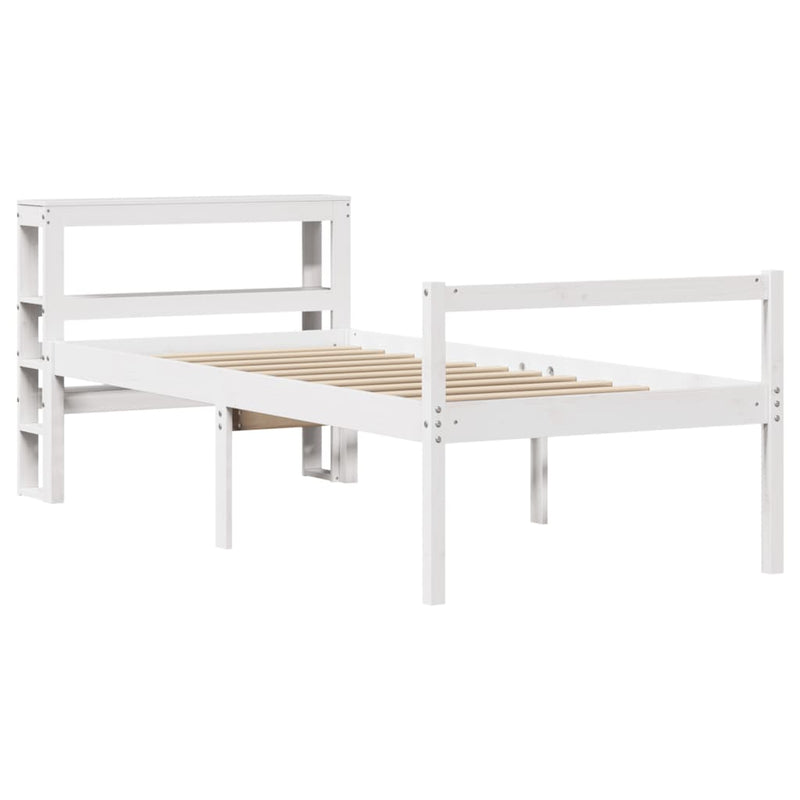 Cadru de pat senior cu tăblie, alb, 75x190 cm, lemn masiv pin
