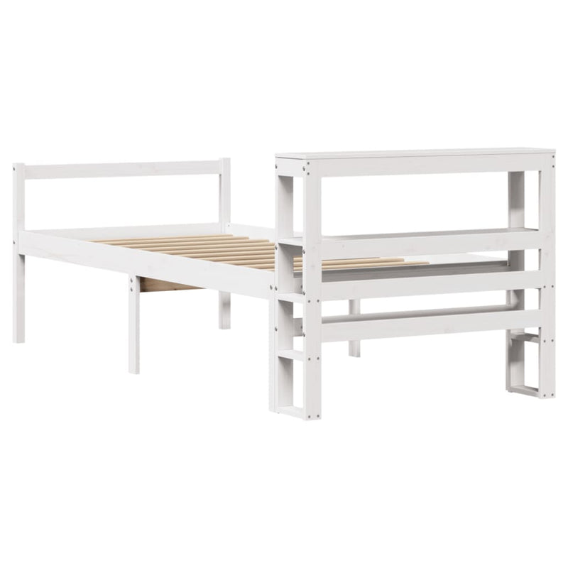 Cadru de pat senior cu tăblie, alb, 75x190 cm, lemn masiv pin