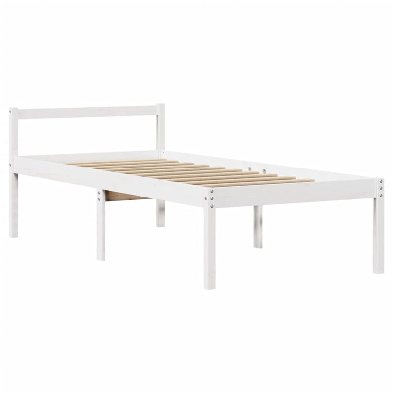 Cadru de pat senior cu tăblie, alb, 75x190 cm, lemn masiv pin