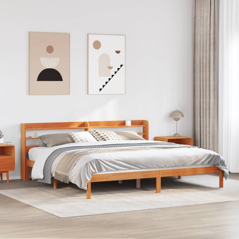 Cadru de pat cu tăblie, maro ceruit, 200x200 cm, lemn masiv pin