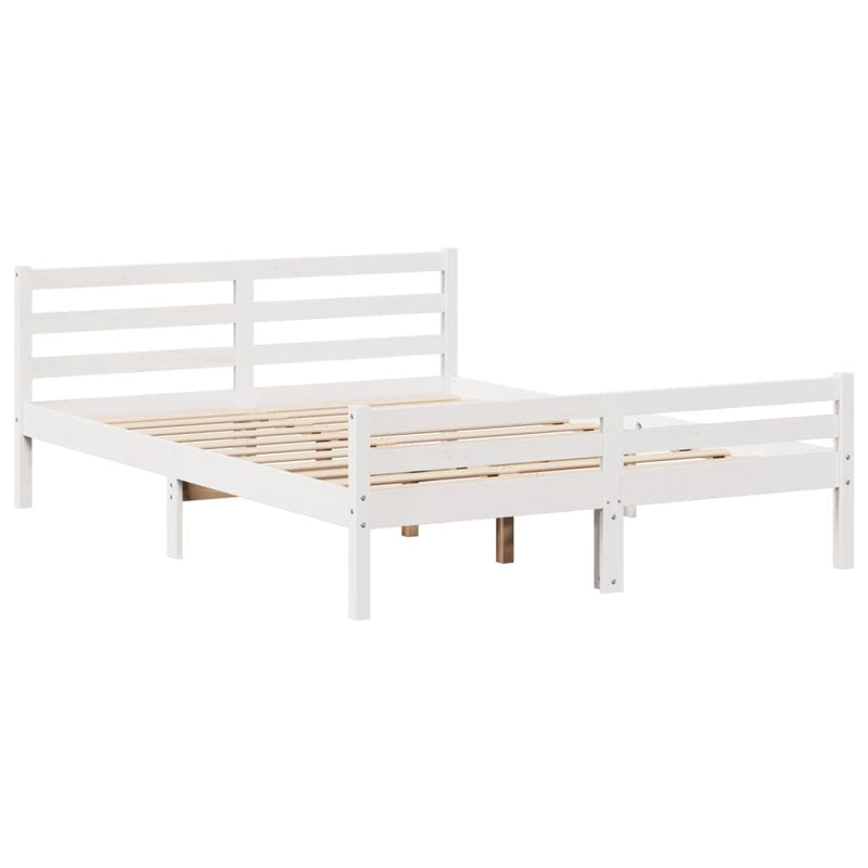Cadru de pat cu tăblie, alb, 135x190 cm, lemn masiv de pin