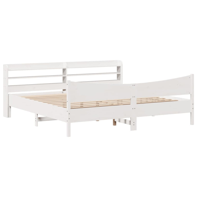Cadru pat cu tăblie 200x200 cm, alb, lemn masiv de pin