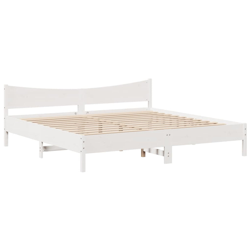 Cadru pat cu tăblie 200x200 cm, alb, lemn masiv de pin