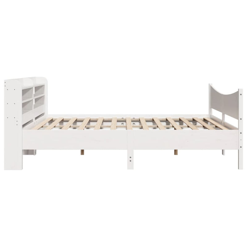 Cadru pat cu tăblie 200x200 cm, alb, lemn masiv de pin
