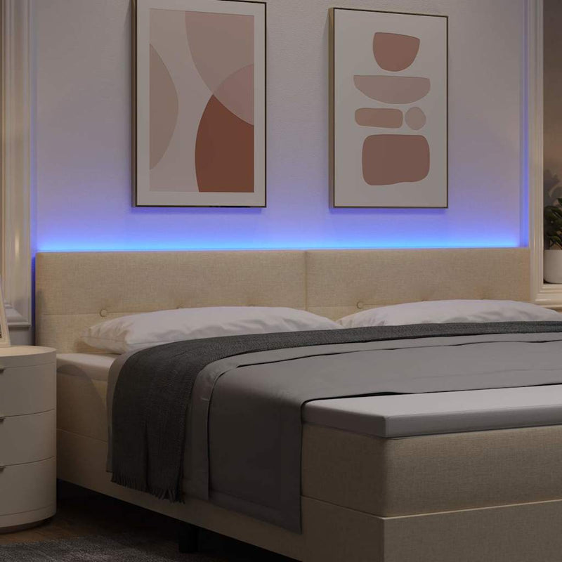 Tăblie LED cu benzi LED cu headboard Crem 200 cm țesătură