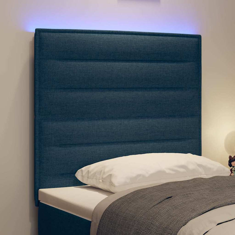 Tăblie LED cu benzi LED cu headboard albastru 90 cm țesătură